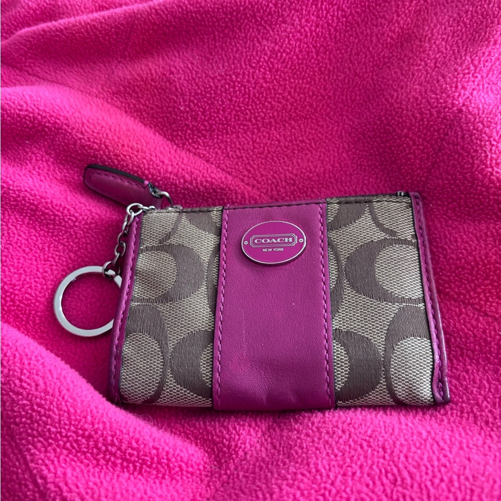 Coach Signature Coin Pouch in Fuchsia and Brown